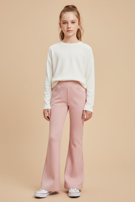 Pantalon Patte D'Éléphant Rose Confortable Fille Élastique Décontracté - Molleton