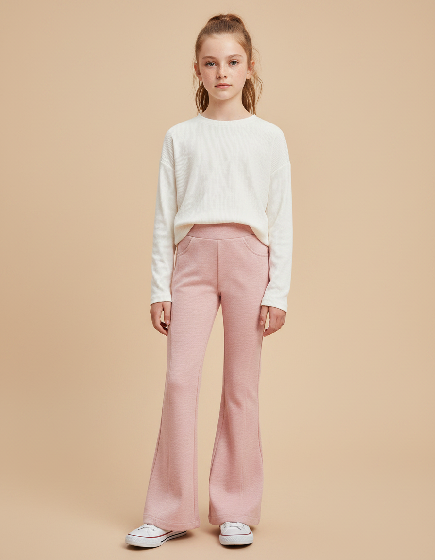Pantalon Patte D'Éléphant Rose Confortable Fille Élastique Décontracté - Molleton
