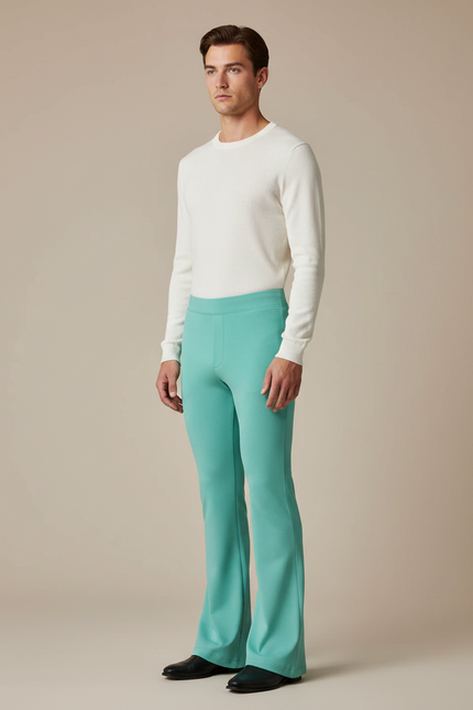 Pantalon Patte D'Éléphant Vert Menthe Évasé Confortable Homme - Maille