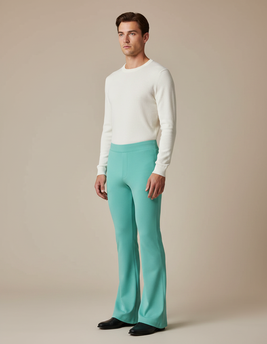 Pantalon Patte D'Éléphant Vert Menthe Évasé Confortable Homme - Maille