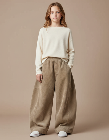 Pantalon Patte D'Éléphant Velours Côtelé Marron Ample Décontracté Enfant - Cordé