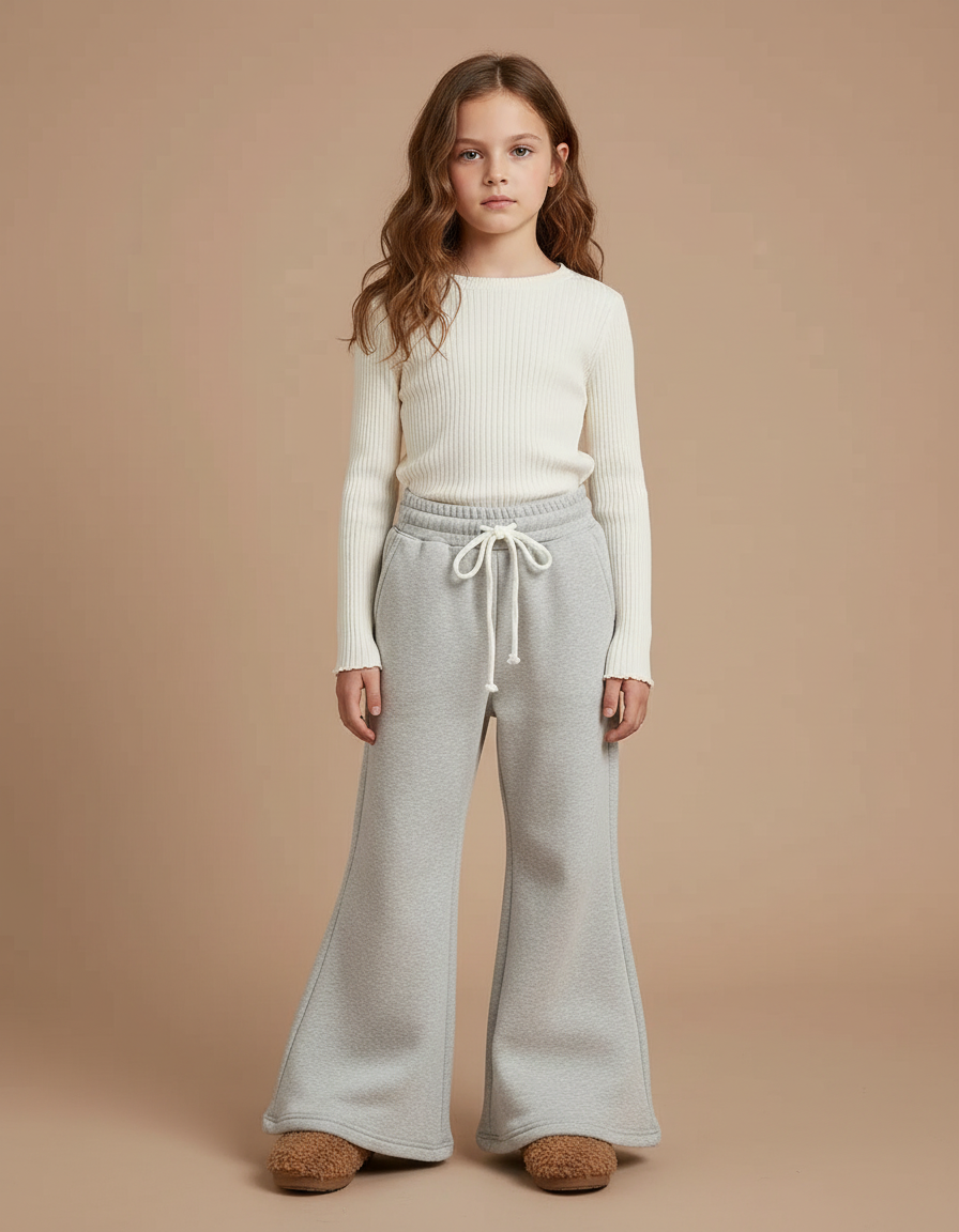 Pantalon Patte D'Éléphant Gris Molletonné Ample Confortable Enfant