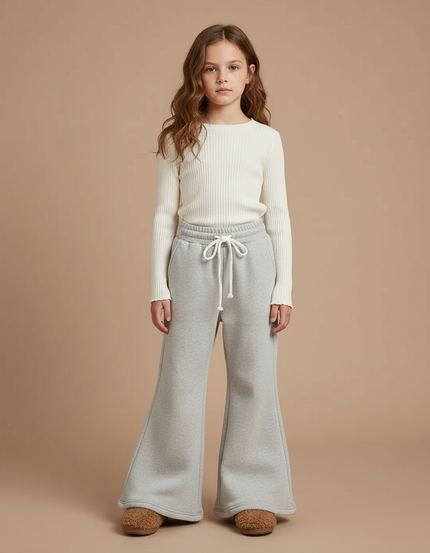 Pantalon Patte D'Éléphant Gris Molletonné Ample Confortable Enfant