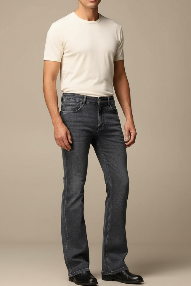 Pantalon Patte D'Éléphant Gris Homme Denim Évasé Classique - Jean