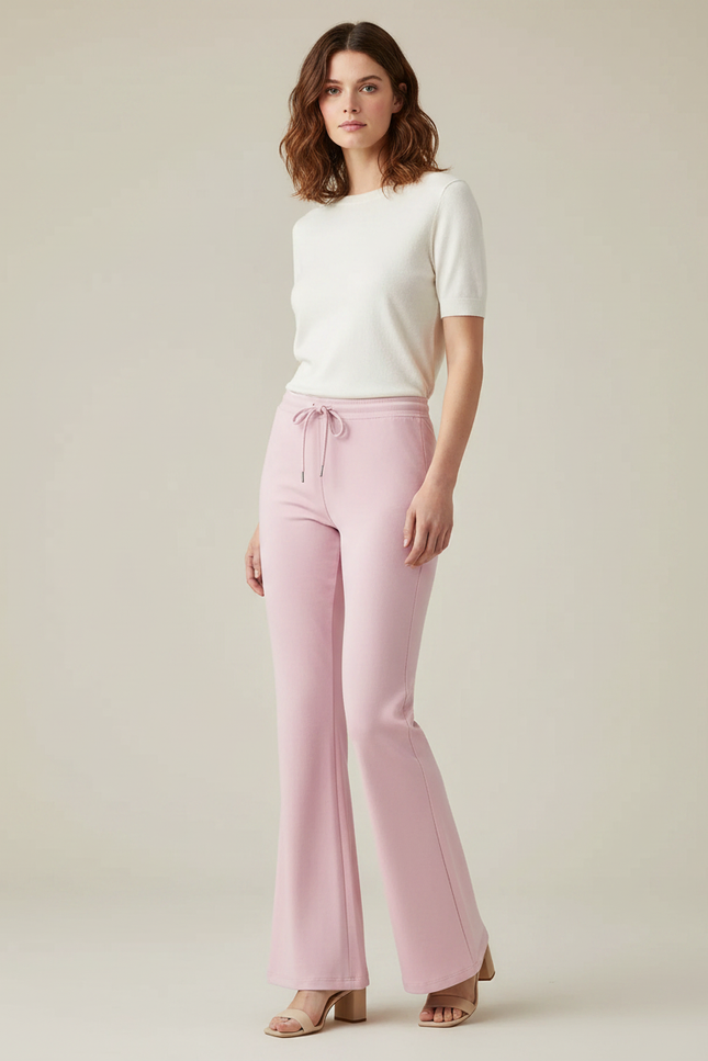Pantalon Patte D'Éléphant Rose Fluide Décontracté Cordon Femme - Molleton