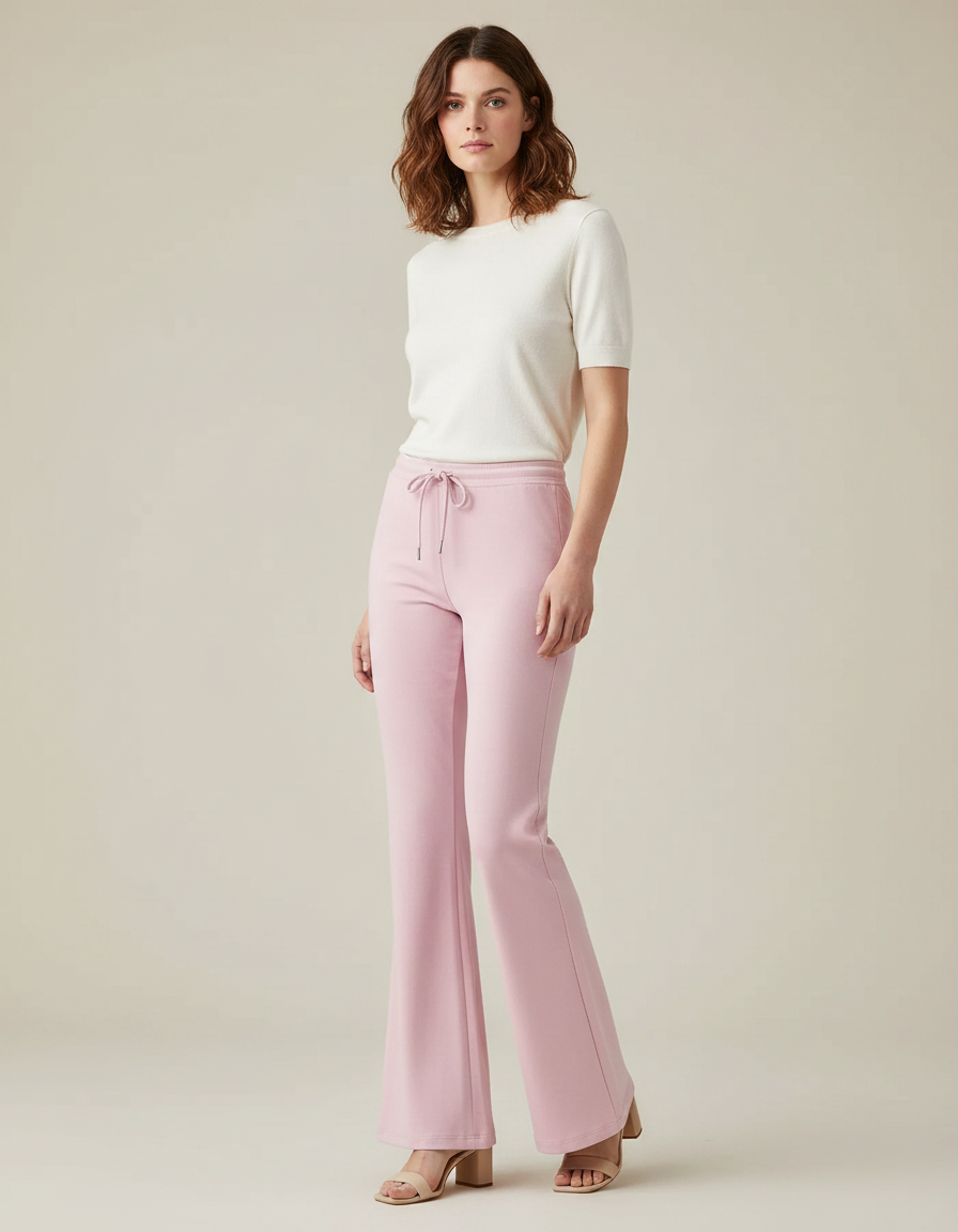 Pantalon Patte D'Éléphant Rose Fluide Décontracté Cordon Femme - Molleton