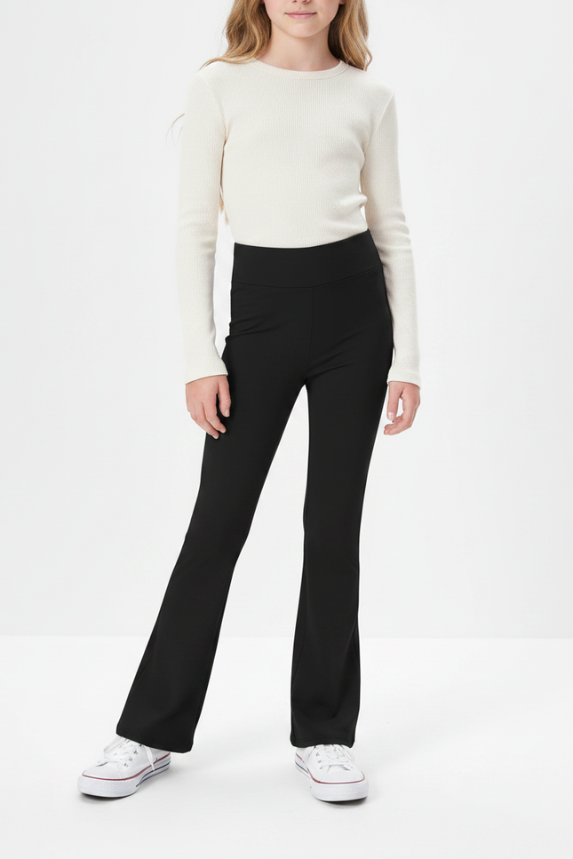 Pantalon Patte D'Éléphant Noir Taille Haute Confortable Stretch Fille - Maille