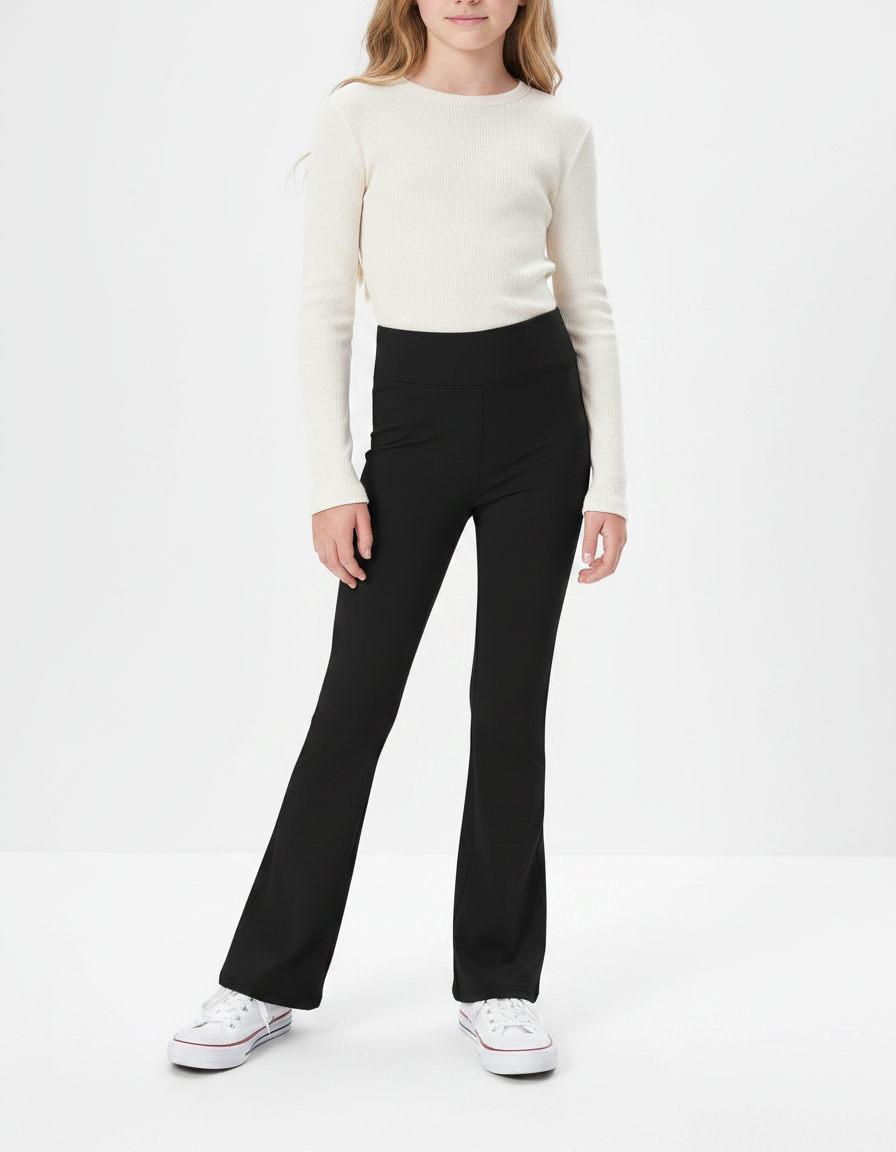 Pantalon Patte D'Éléphant Noir Taille Haute Confortable Stretch Fille - Maille
