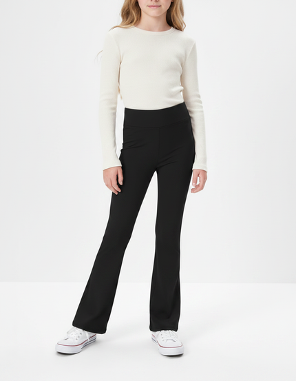 Pantalon Patte D'Éléphant Noir Taille Haute Confortable Stretch Fille - Maille