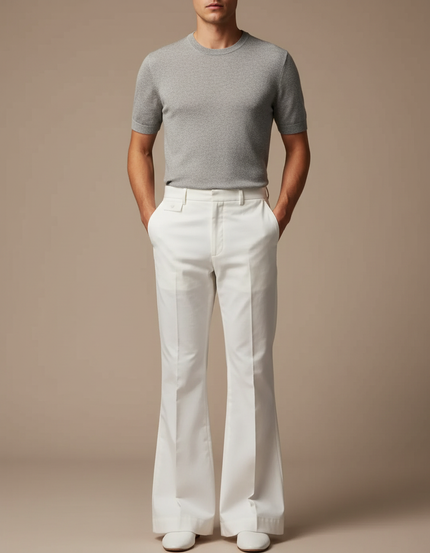 Pantalon Patte D'Éléphant Blanc Évasé Coupe Droite Élégant - Gabardine