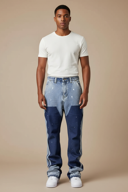 Pantalon Patte D'Éléphant Jean Bicolore Décontracté Peintures Évasé Homme - Multicolore