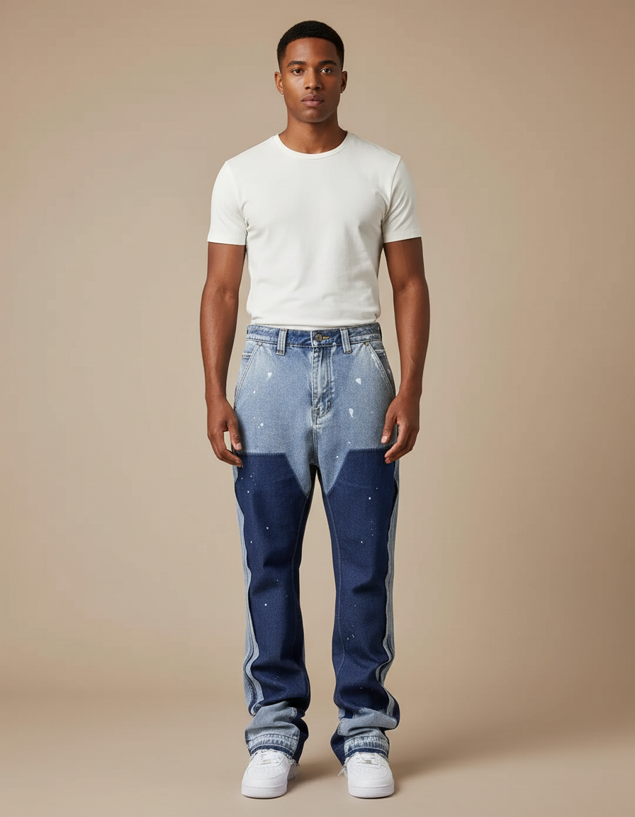 Pantalon Patte D'Éléphant Jean Bicolore Décontracté Peintures Évasé Homme - Multicolore
