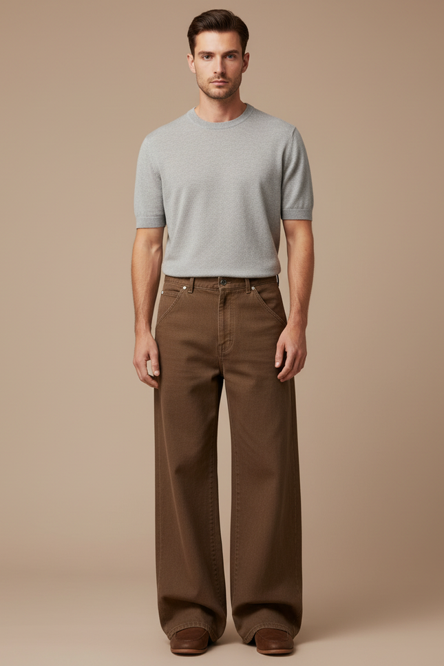Pantalon Patte D'Éléphant Marron Ample Décontracté Homme - Jean