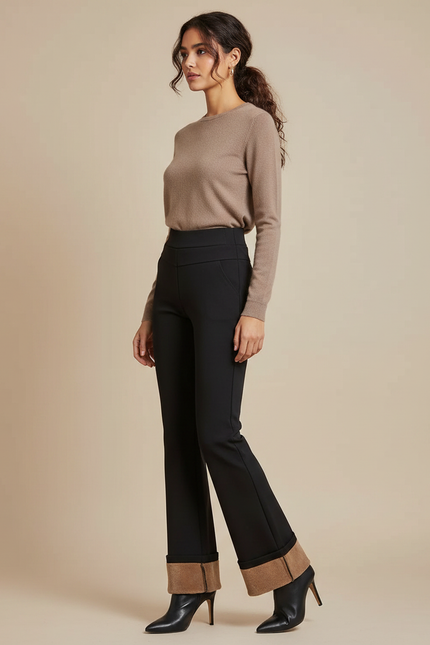 Pantalon Patte D'Éléphant Noir Taille Haute Évasé Hiver - Maille