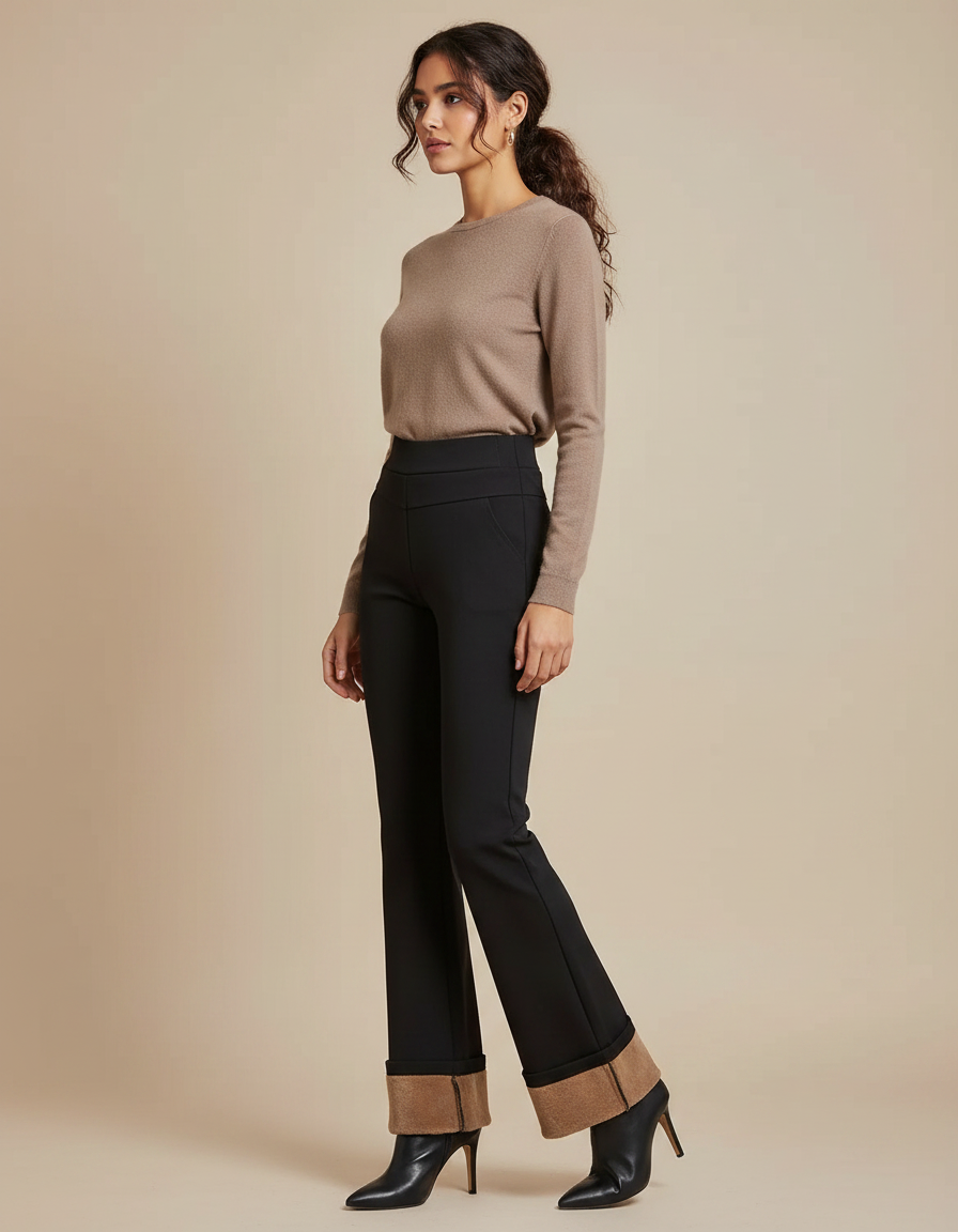 Pantalon Patte D'Éléphant Noir Taille Haute Évasé Hiver - Maille