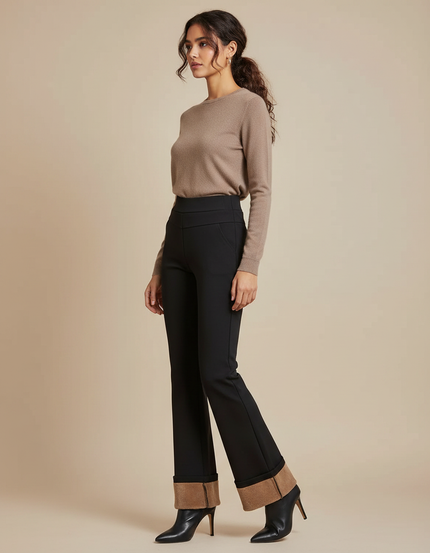 Pantalon Patte D'Éléphant Noir Taille Haute Évasé Hiver - Maille
