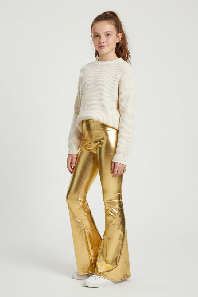 Pantalon Simili Cuir Femme Patte D Éléphant - Doré