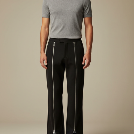 Pantalon Patte D'Éléphant Noir Zippé Homme Décontracté Streetwear - Polyester