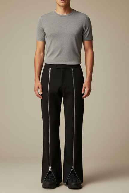 Pantalon Patte D'Éléphant Noir Zippé Homme Décontracté Streetwear - Polyester