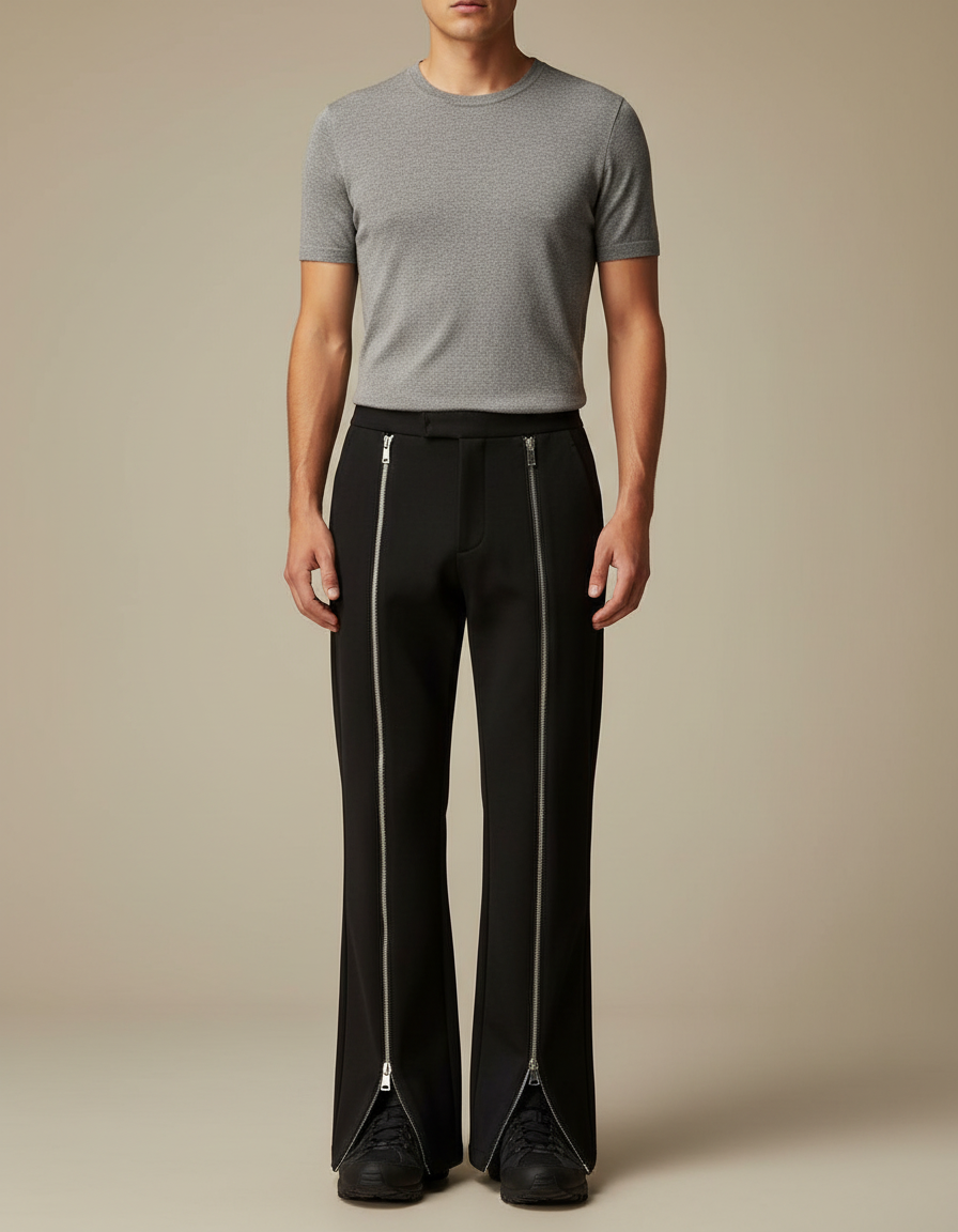 Pantalon Patte D'Éléphant Noir Zippé Homme Décontracté Streetwear - Polyester