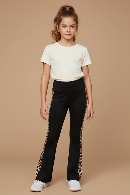Pantalon Patte D'Éléphant Noir Imprimé Léopard Fille Sport Chic - Polyester
