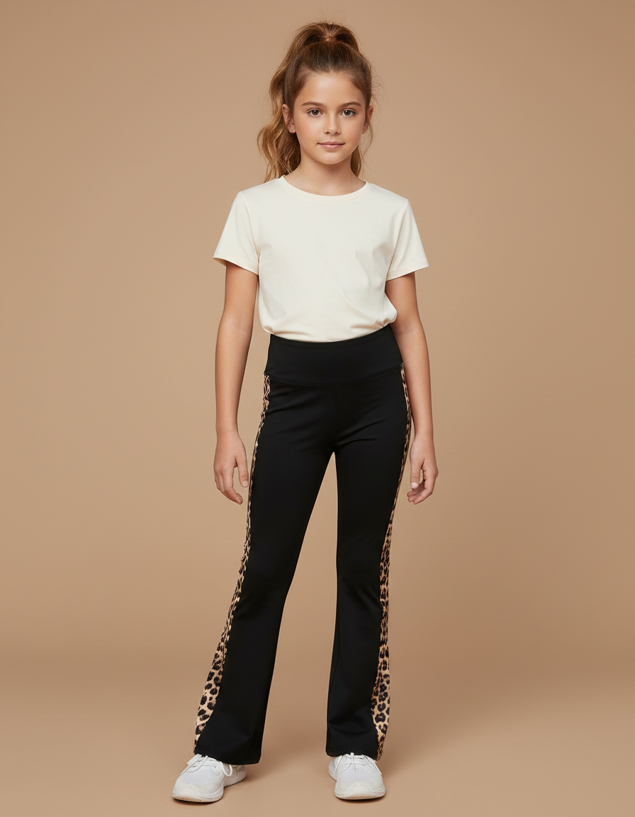 Pantalon Patte D'Éléphant Noir Imprimé Léopard Fille Sport Chic - Polyester