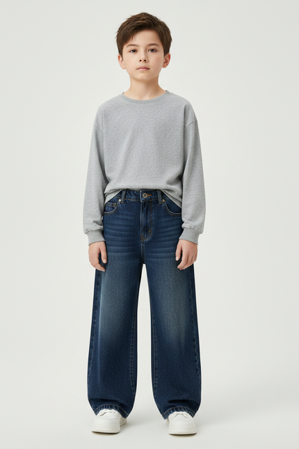 Pantalon Patte D'Éléphant Denim Bleu Ample Confortable Garçon - Jean