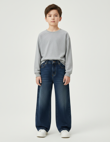 Pantalon Patte D'Éléphant Denim Bleu Ample Confortable Garçon - Jean