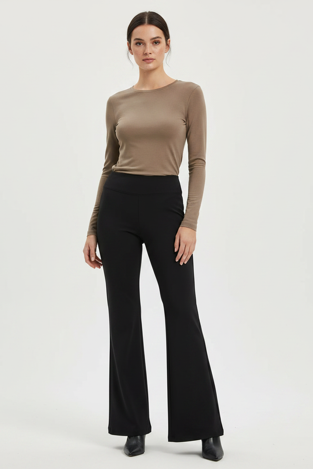 Pantalon Patte D'Éléphant Noir Évasé Taille Haute Confortable - Polyester