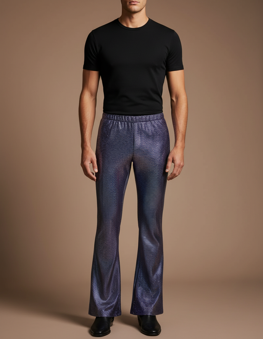 Pantalon Patte D'Éléphant Brillant Disco Élastique Homme - Multicolore Polyester