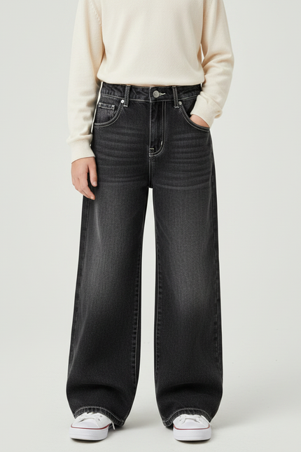 Pantalon Patte D'Éléphant Noir Délavé Ample Enfants - Jean