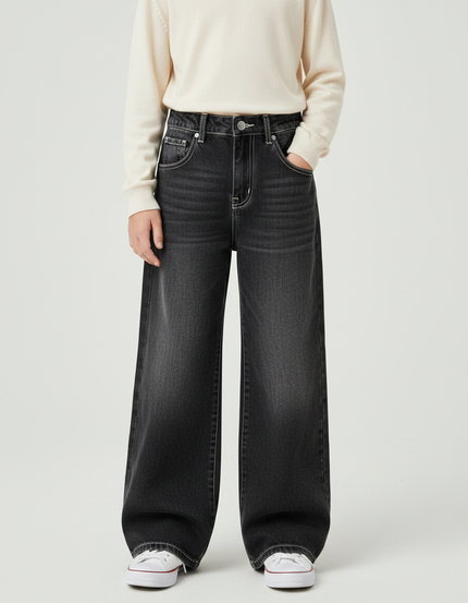 Pantalon Patte D'Éléphant Noir Délavé Ample Enfants - Jean