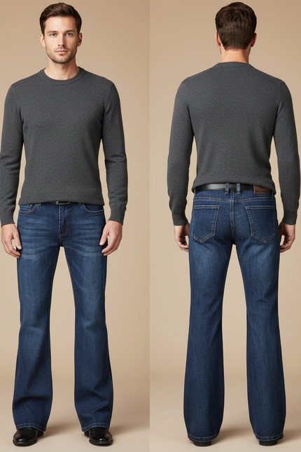 Pantalon Patte D'Éléphant Homme Denim Bleu Évasé Classique Stretch - Jean