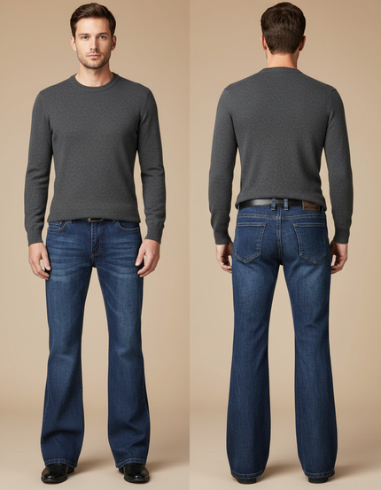 Pantalon Patte D'Éléphant Homme Denim Bleu Évasé Classique Stretch - Jean