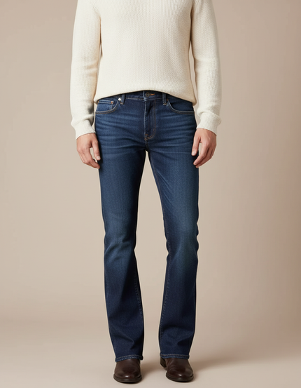 Pantalon Patte D'Éléphant Jean Bleu Coupe Droite Homme