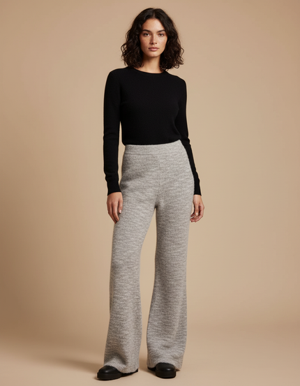 Pantalon Patte D'Éléphant Gris Tricoté Ample Évasé Confortable - Maille