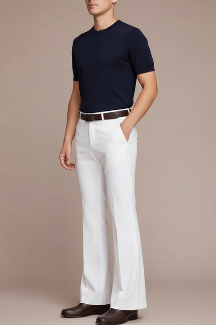 Pantalon Patte D'Éléphant Blanc Homme Évasé Élégant Décontracté - Gabardine