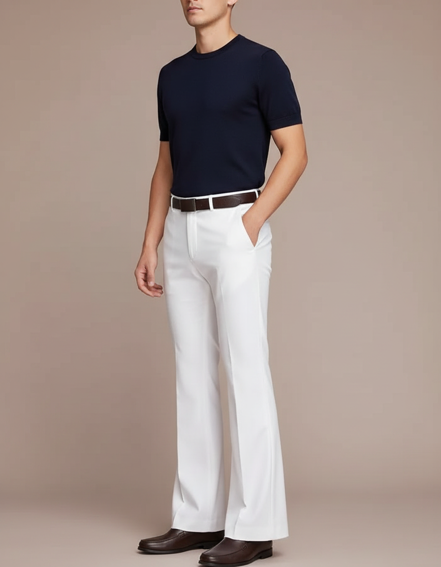 Pantalon Patte D'Éléphant Blanc Homme Évasé Élégant Décontracté - Gabardine