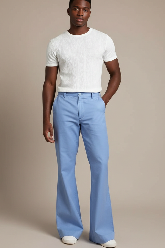 Pantalon Patte D'Éléphant Bleu Ciel Homme Évasé Décontracté - Gabardine