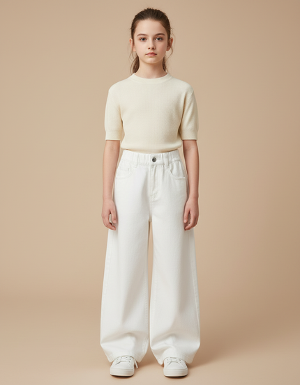 Pantalon Patte D'Éléphant Blanc Ample Coton Décontracté Enfant - Jean