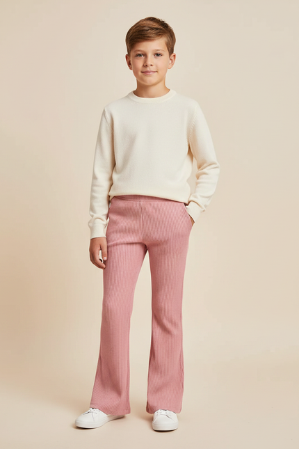 Pantalon Patte D'Éléphant Rose Côtelé Confortable Enfant - Maille