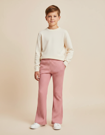 Pantalon Patte D'Éléphant Rose Côtelé Confortable Enfant - Maille
