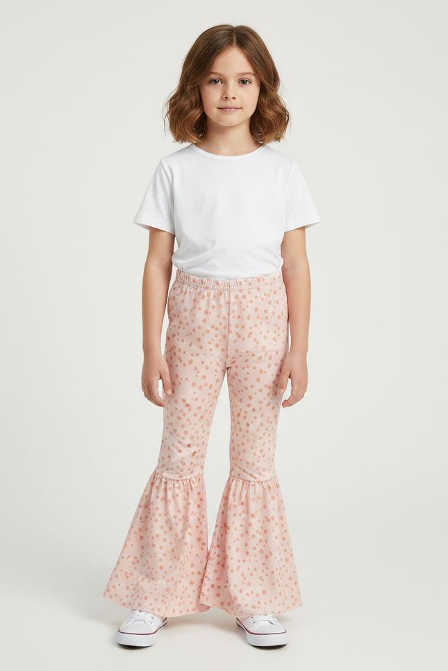 Pantalon Patte D'Éléphant Rose À Pois Évasé Confortable Fille - Maille
