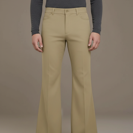 Pantalon Patte D'Éléphant Beige Homme Évasé Classique Décontracté - Polyester