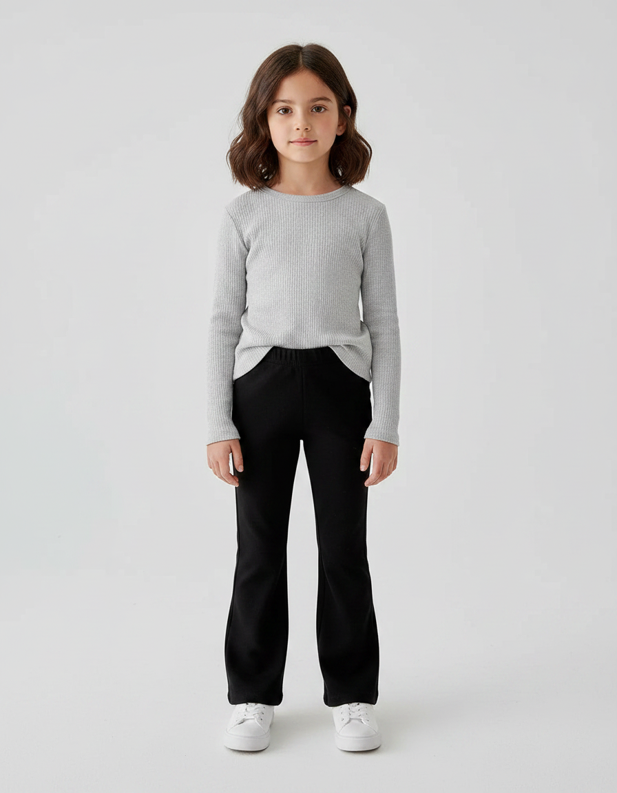 Pantalon Patte D'Éléphant Noir Uni Évasé Confortable Fille - Molleton