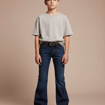 Pantalon Patte D'Éléphant Jean Bleu Coupe Évasée Garçon - Marine