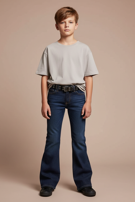 Pantalon Patte D'Éléphant Jean Bleu Coupe Évasée Garçon - Marine