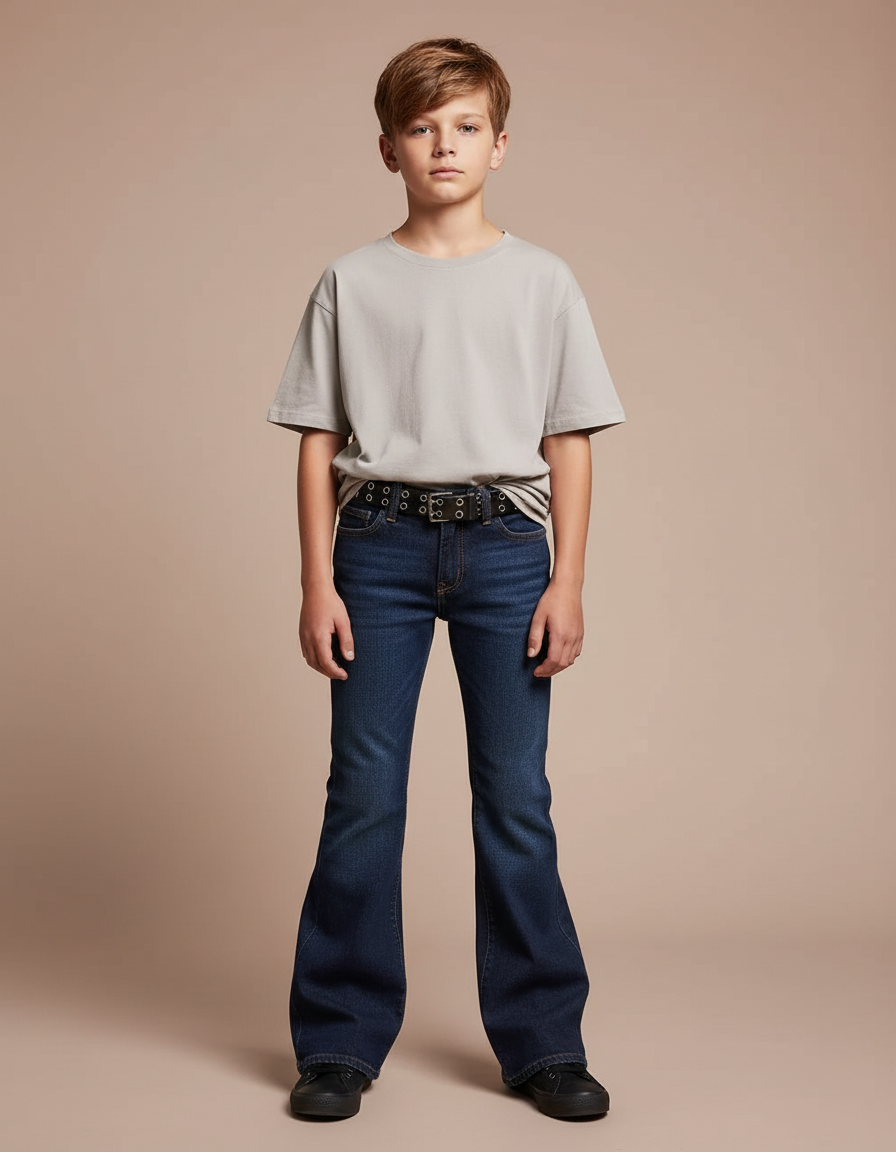 Pantalon Patte D'Éléphant Jean Bleu Coupe Évasée Garçon - Marine