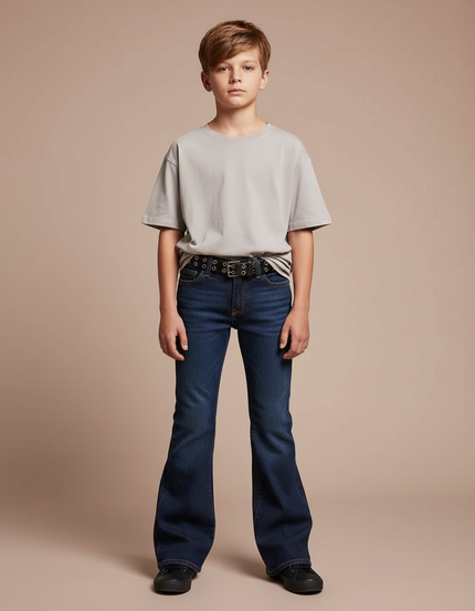 Pantalon Patte D'Éléphant Jean Bleu Coupe Évasée Garçon - Marine