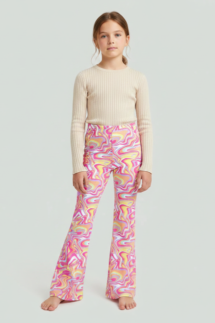 Pantalon Patte D'Éléphant Imprimé Marbré Vif Évasé Confortable Fille - Multicolore Polyester